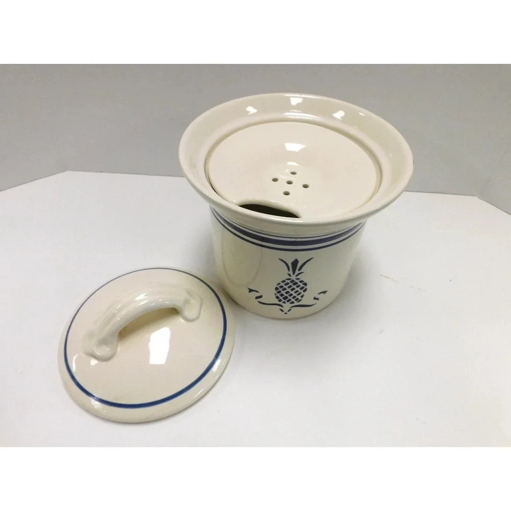 Heritage Mint Ltd Stoneware Butter Crock Pineapple Navy Blue Cream DW702